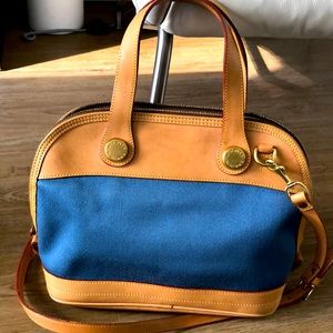 Dooney & Bourke zip-zip leather satchel with blue canvas